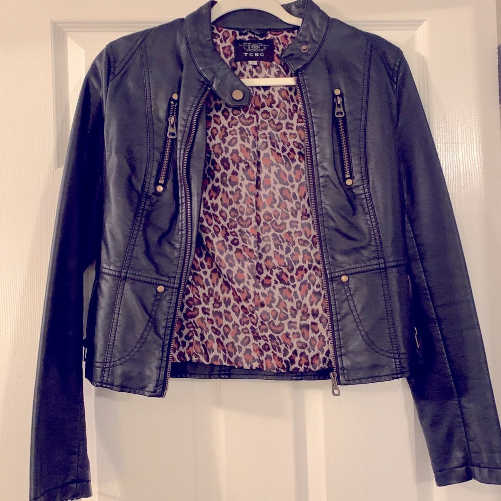 Faux leather bomber jacket